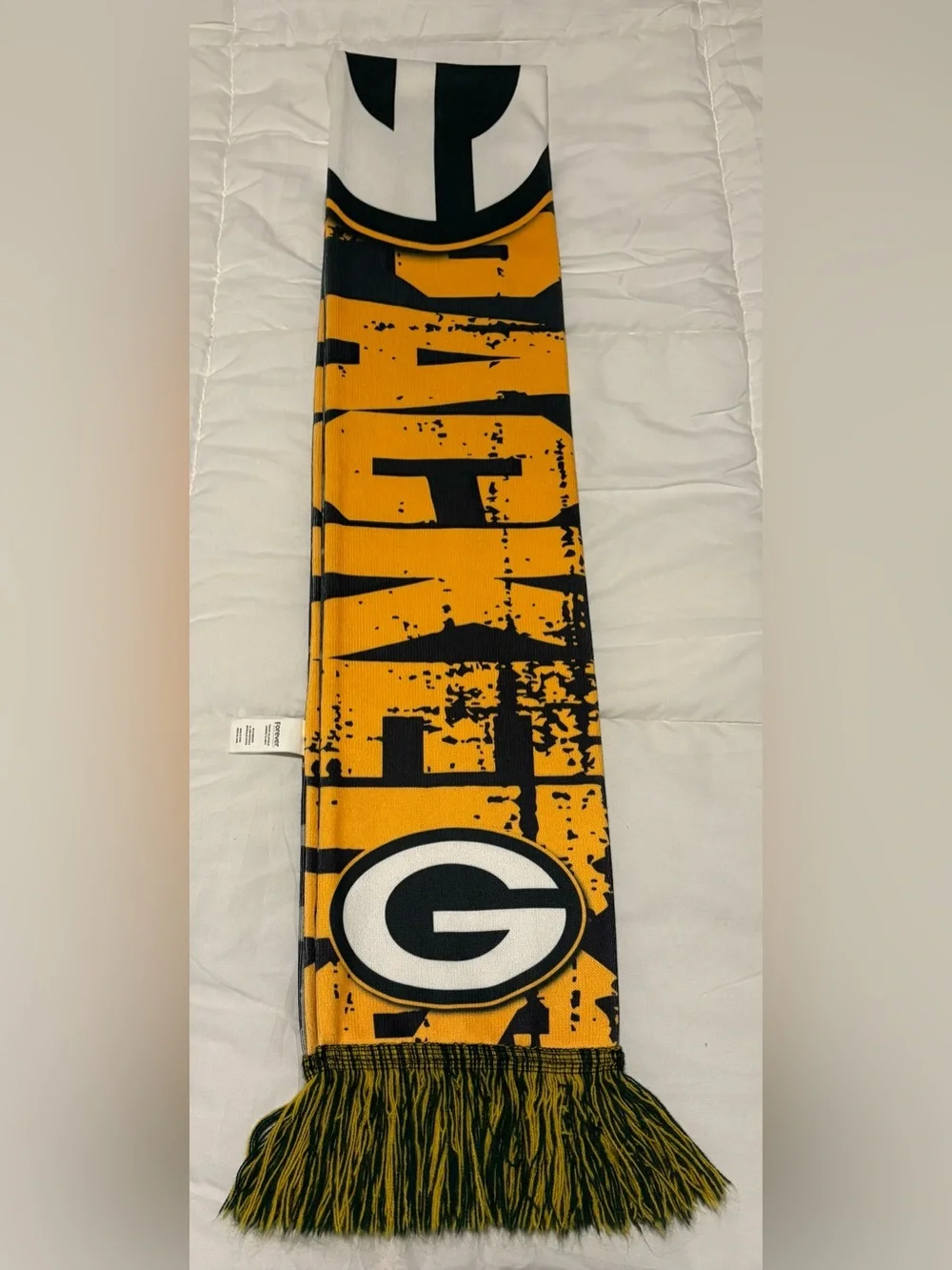 RARE Vintage Green Bay Packers FOCO Polyester Sublimated Split Scarf -Gray/Yell
